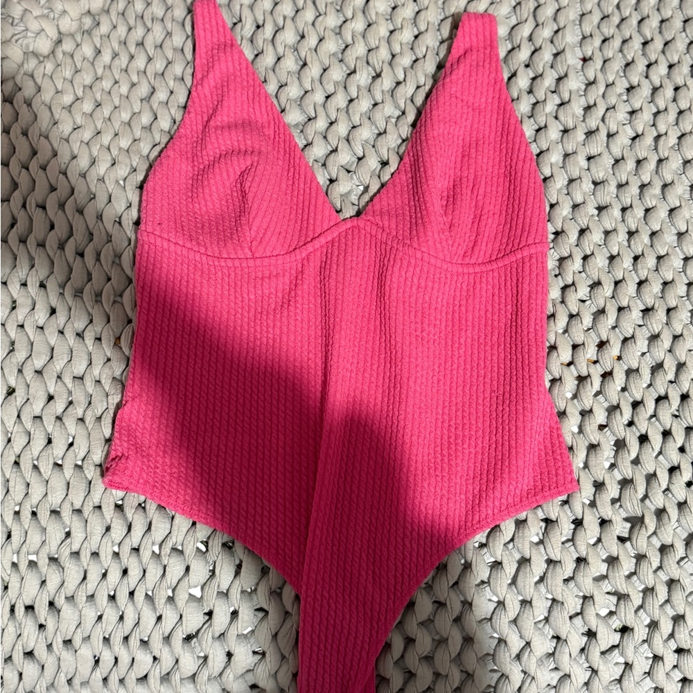 Wild Fable Vibrant Pink Ribbed Bodysuit